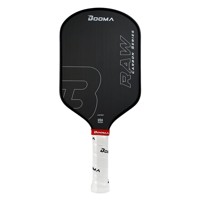 Image of a BOOMA Raw Carbon Aero pickleball paddle.