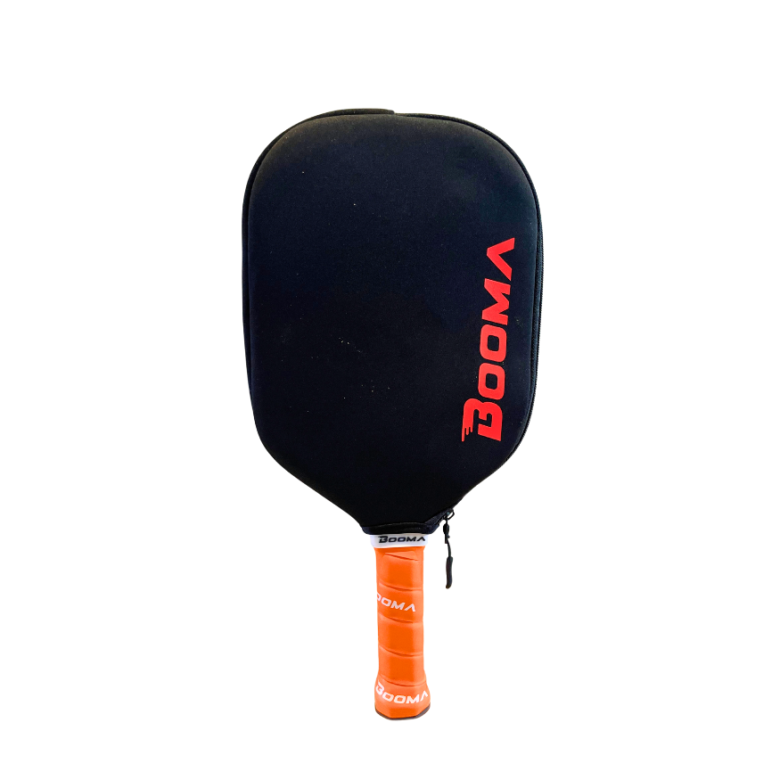 Image of a BOOMA neoprene protective cover for pickleball paddles.