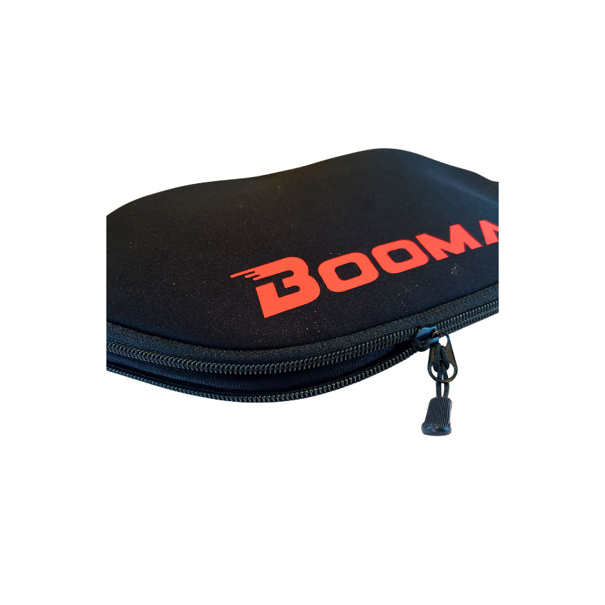 Image of a BOOMA neoprene protective cover for pickleball paddles.